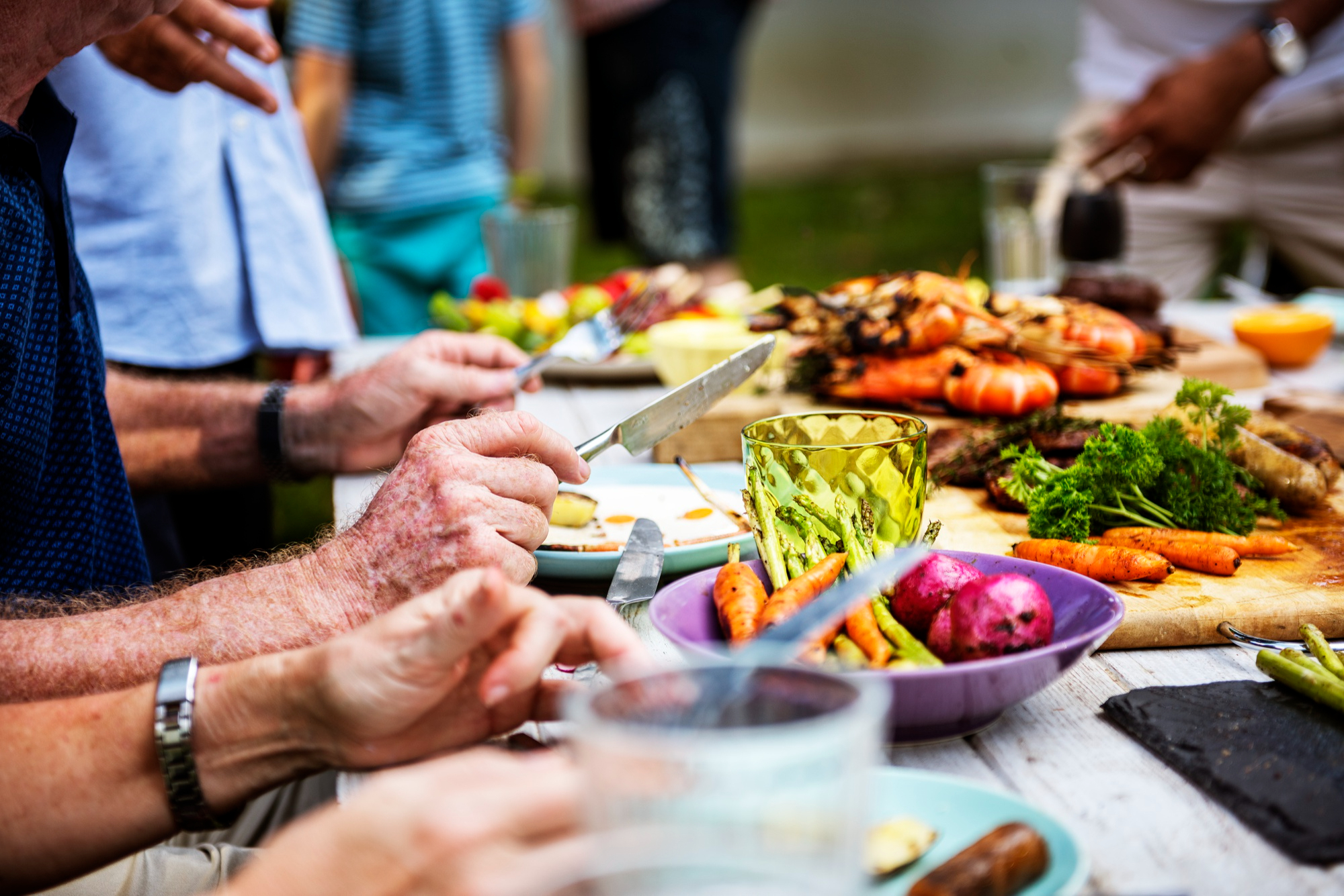 Closeup Diverse People Enjoying Barbecue Party Together